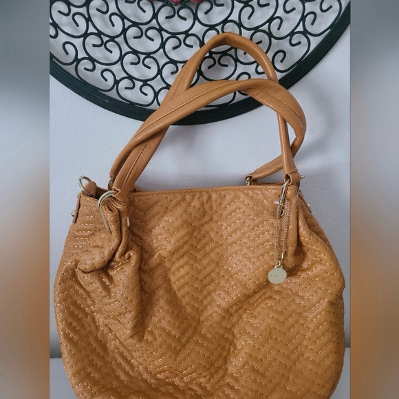 NWOT Big Buddha Mustard Yellow Vegan Leather Herringbone Pattern Shoulder Bag - Picture 2 of 10